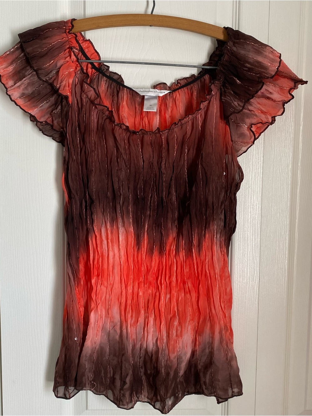 Semi Sheer Shimmer Crinkled Tiered Ruffle Blouse M Boho Whimsigoth Fairycore